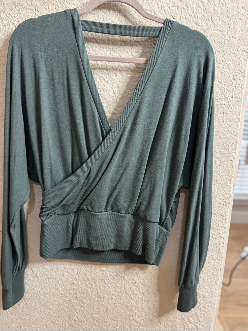 Express Sage Green Wrap V-Neck Long Sleeve Top